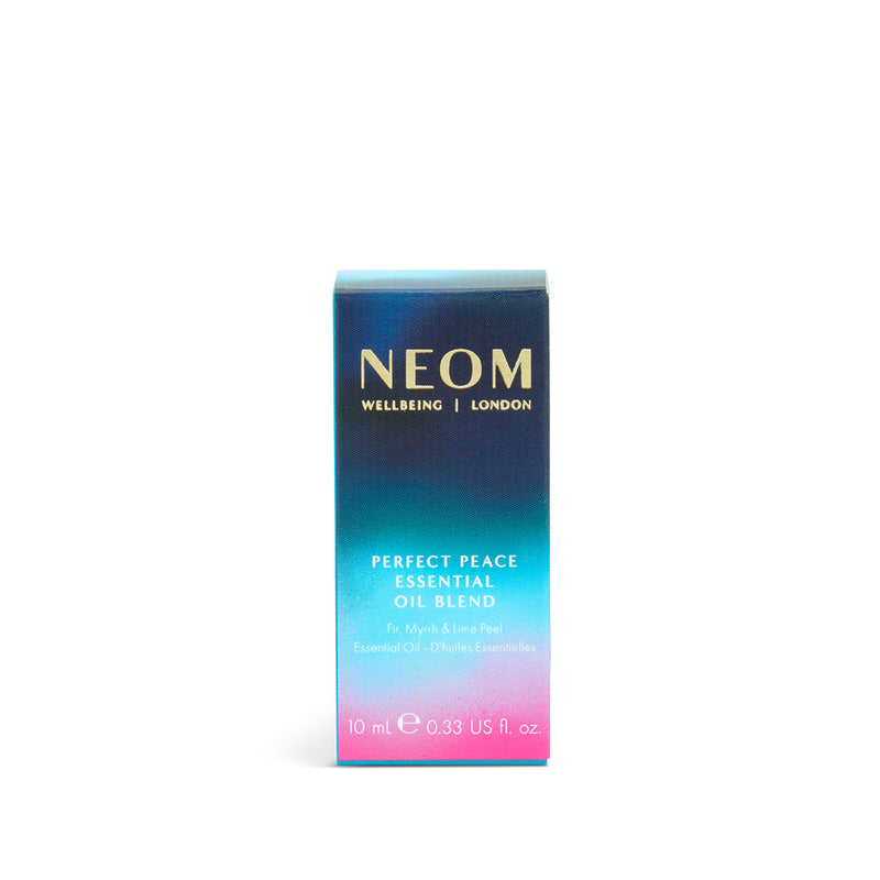NEOM Perfect Peace Essential Oil Blend pink and blue box packaging