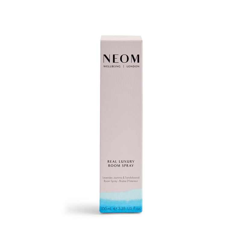 NEOM Real luxury room spray 100ml box on a white background
