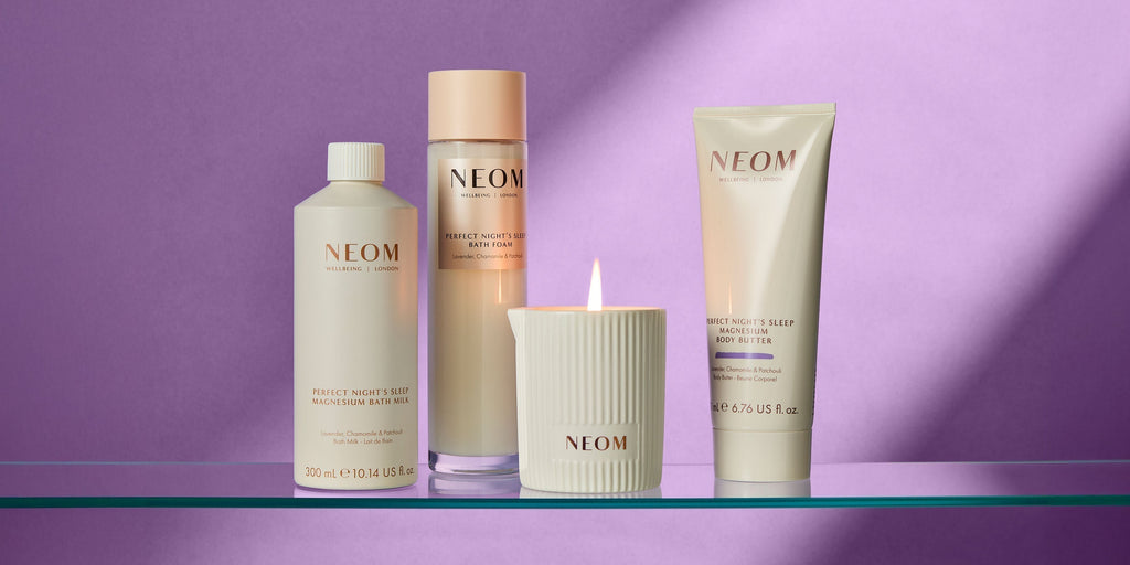 Image of 4 sleep products on a purple background