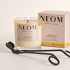 NEOM Happiness scented candle with wick trimmer for candle care and home fragrance