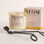 NEOM Happiness scented candle with wick trimmer for candle care and home fragrance
