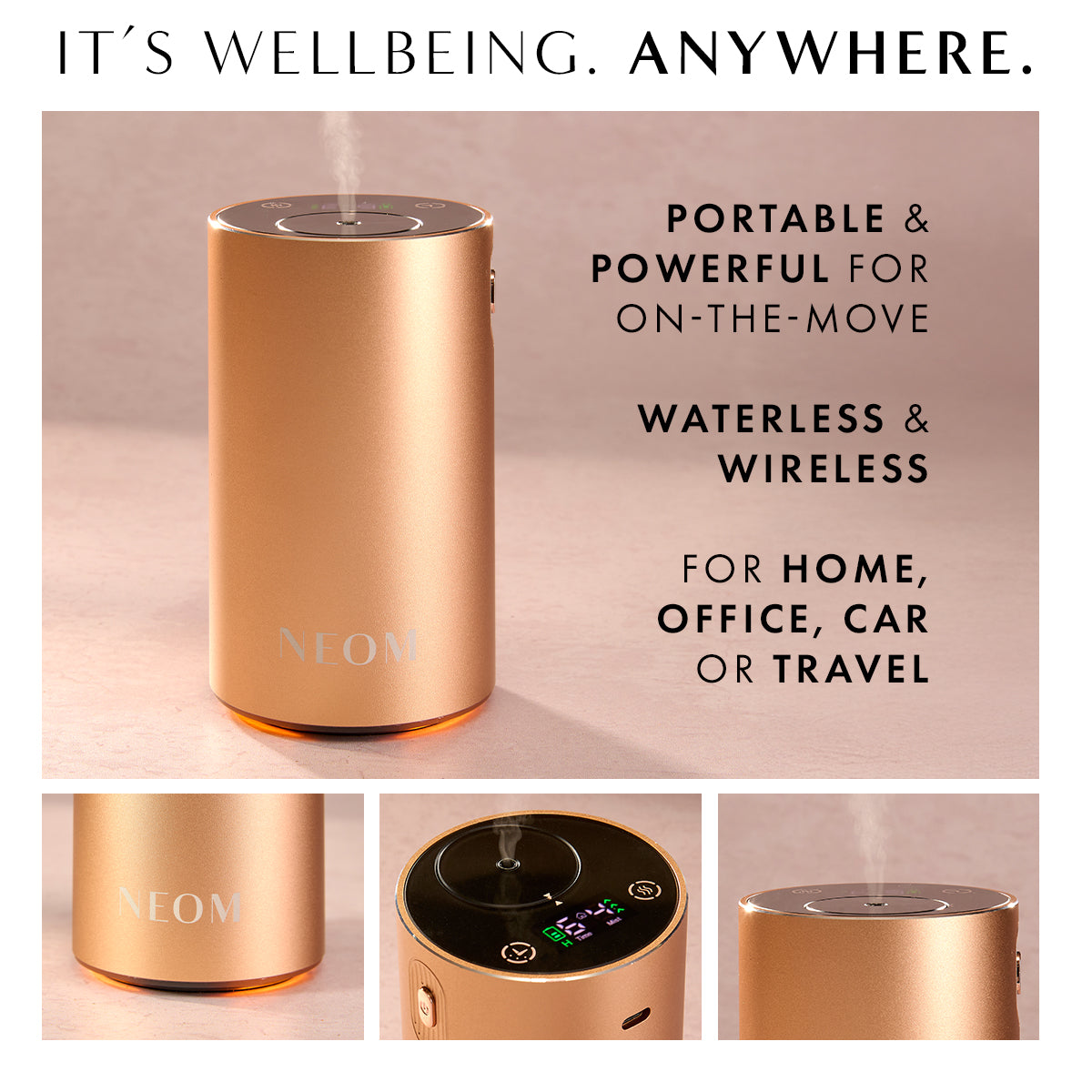 Mini Pod Diffuser Wellbeing Pod Mini+ Waterless Essential Oil Diffuser in Rose Gold ...