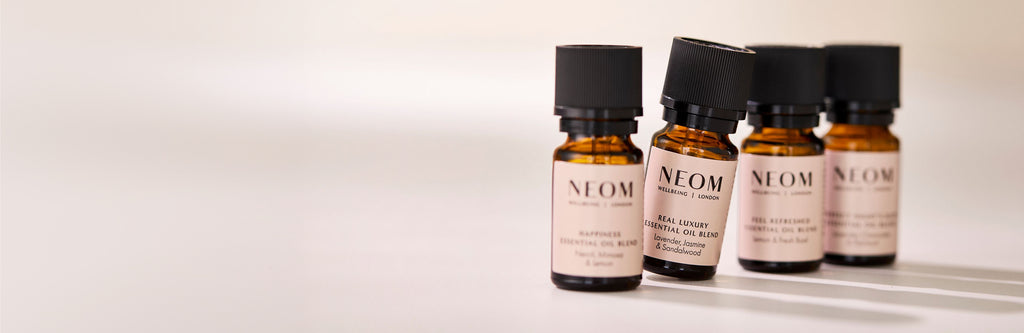 NEOM essential oil blends including Real Luxury and Happiness 