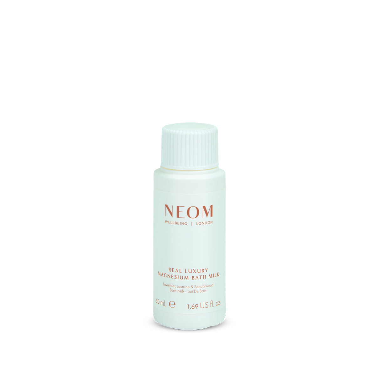 NEOM bottle of Real Luxury Magnesium Bath Milk on a white background