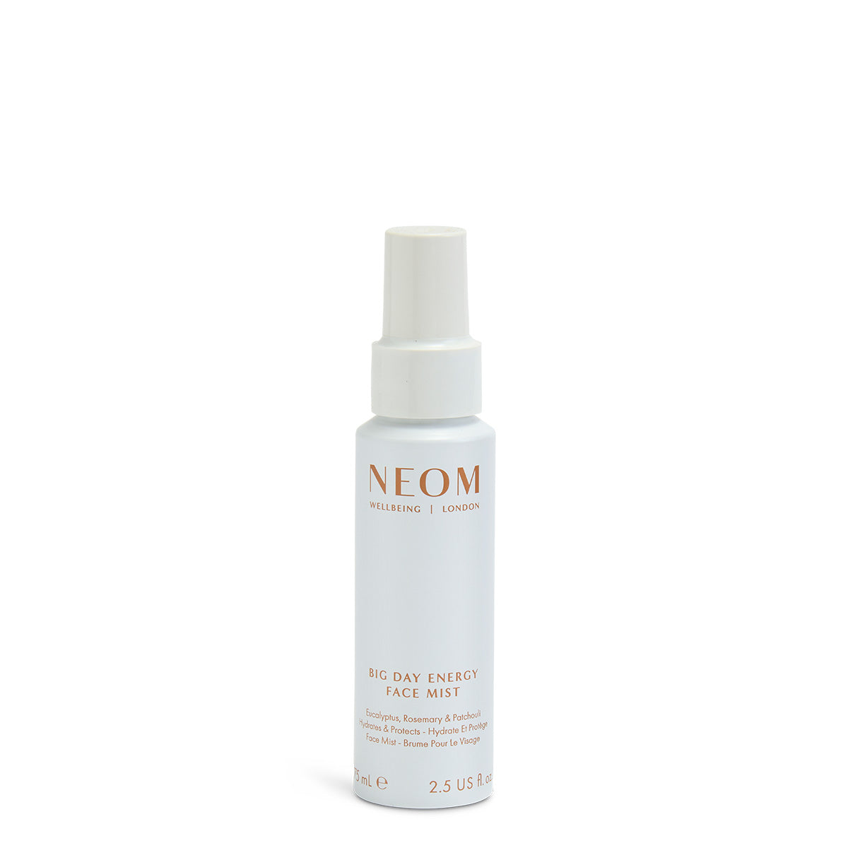 NEOM Big Day Energy Face Mist bottle on a white background