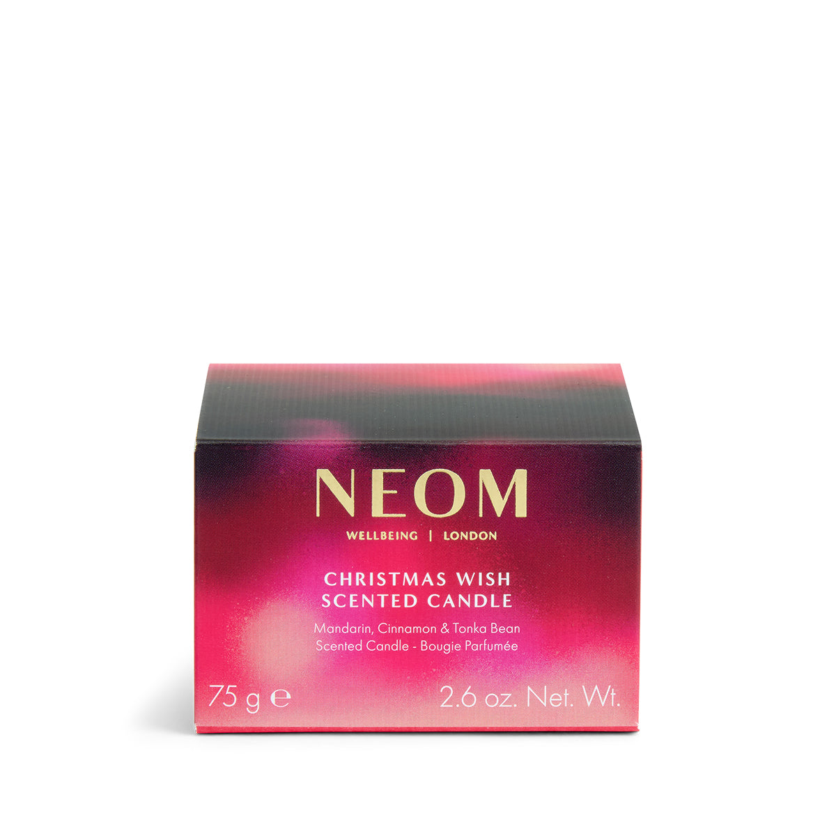 NEOM Christmas Wish Travel Scented Candle packaging on a white background