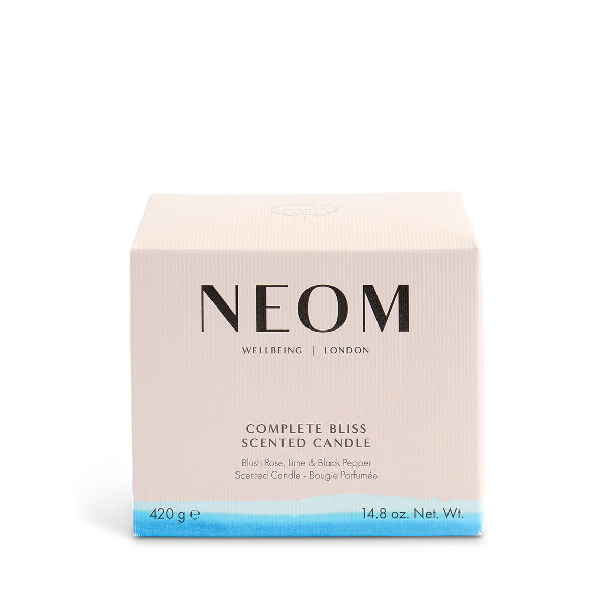 NEOM Complete Bliss scented candle packaging on a white background