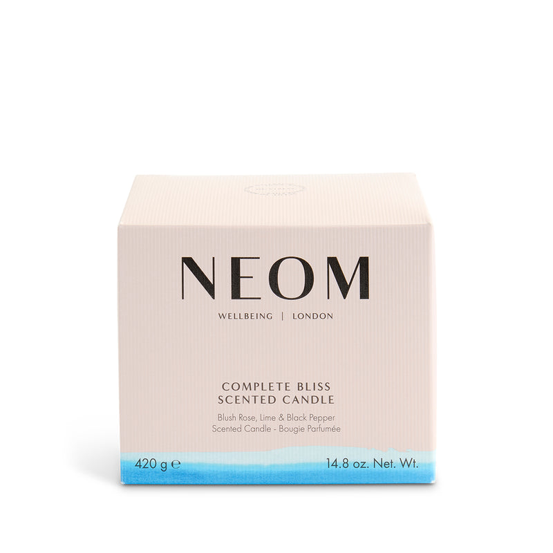 NEOM Complete Bliss scented candle packaging on a white background