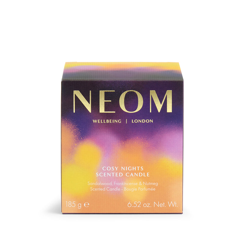 NEOM Cosy Nights 1 Wick Scented Candle box on a white background