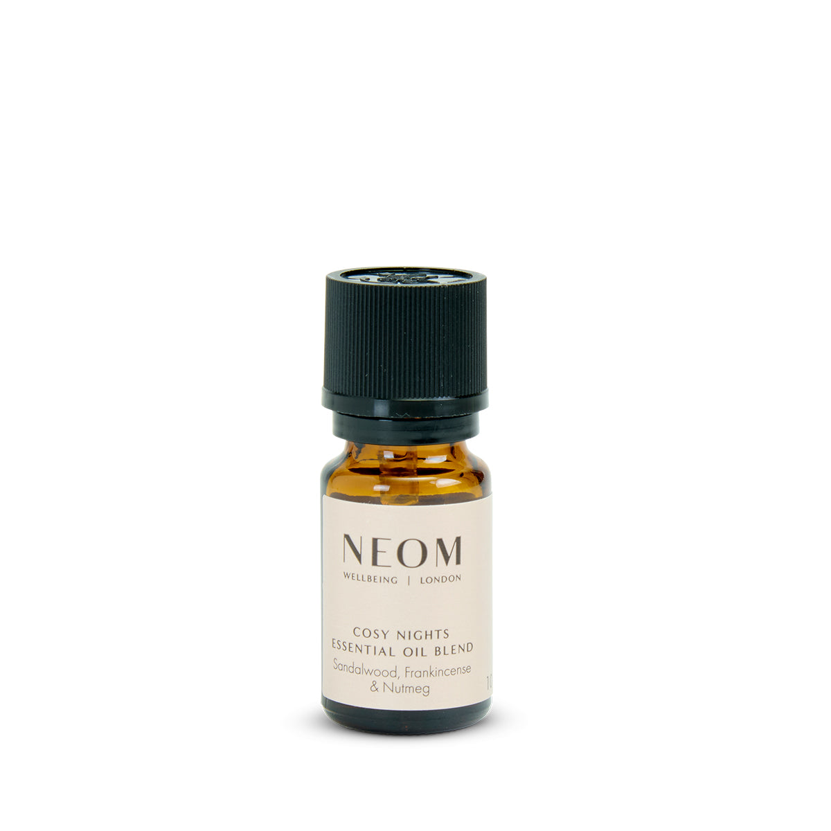 NEOM Cosy Nights essential oil bottle on a white background