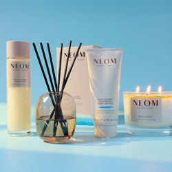 NEOM real luxury reed diffuser, bath foam, magnesium body butter and 3 wick candle