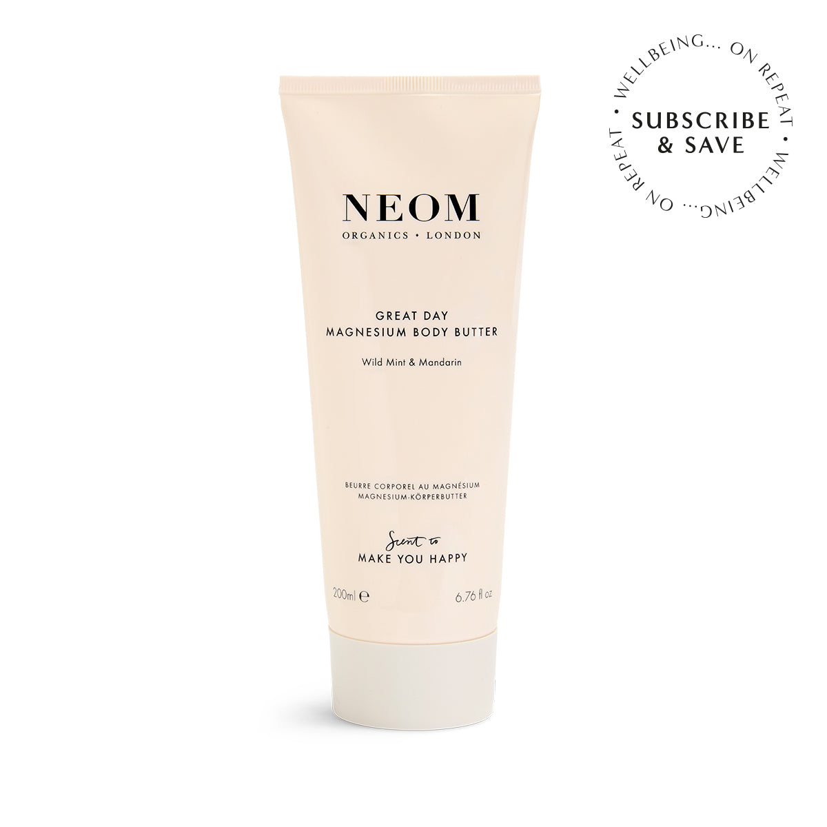 NEOM body butter tube on a white background