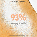 “Creamy textured background with text: ‘Not just a wash, a mood switch!’ Large text reads: ‘93% said their skin felt nourished and silky smooth*’. Small print: ‘*Independent blind study on 72 people after 2 weeks.’”