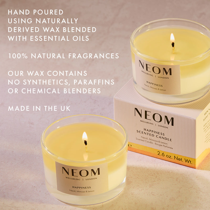 Happiness Scented Candle Travel

HAND POURED
USING NATURALLY DERIVED WAX BLENDED WITH ESSENTIAL OILS

100% NATURAL FRAGRANCES

OUR WAX CONTAINS NO SYNTHETICS, PARAFFINS OR CHEMICAL BLENDERS

MADE IN THE UK