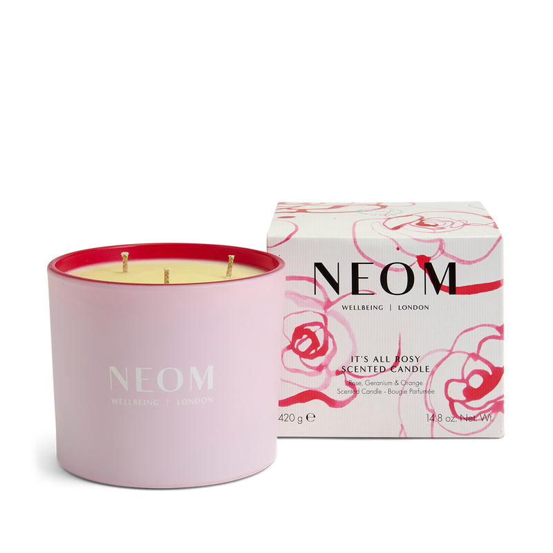 NEOM scented candle with packaging on a white background