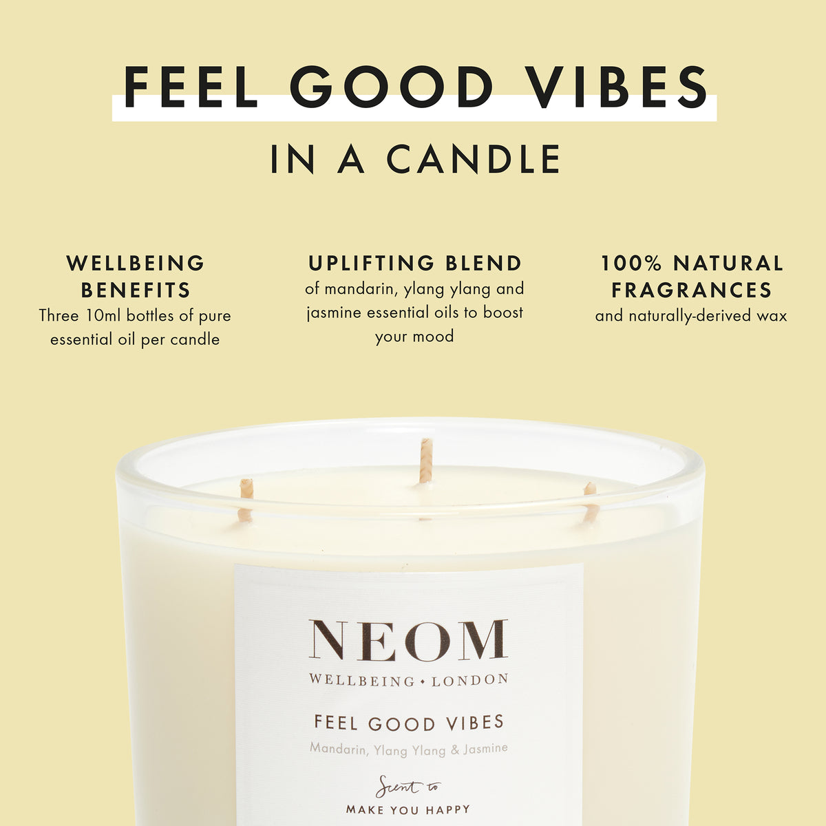 Feel Good Vibes Scented Candle (3 Wick) NEOM Wellbeing UK