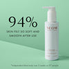 NEOM body milk bottle with text on a green background