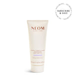 NEOM body butter tube on a white background with 'Subscribe & Save' text.