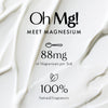 Magnesium skincare benefits graphic showing 88mg magnesium per 5ml and 100% natural fragrances