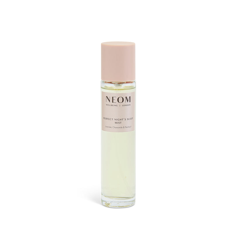 NEOM Sleep Mist Bottle with pink cap on a white background