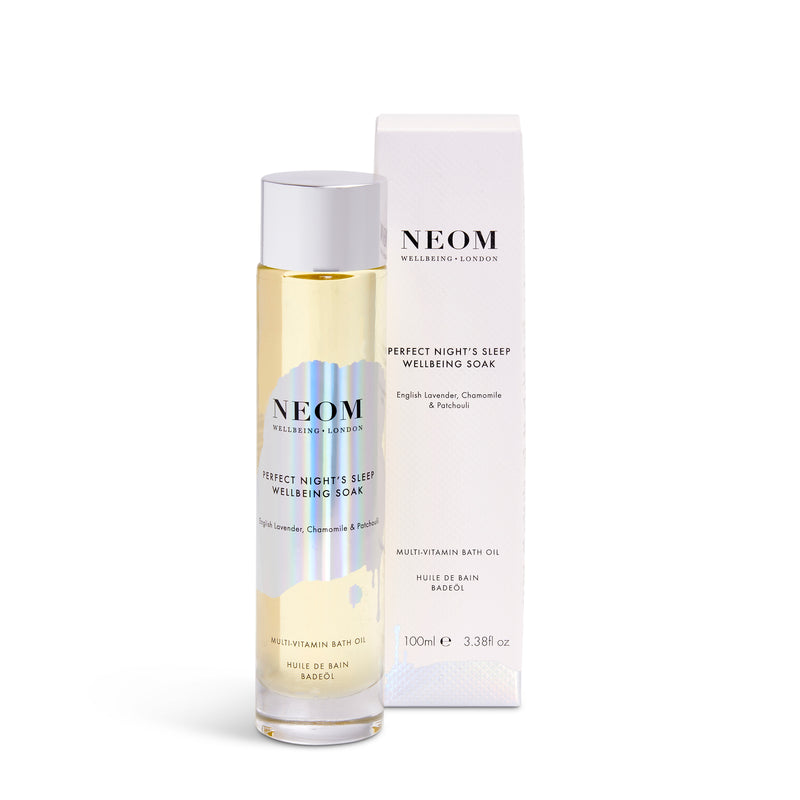 NEOM Perfect Night's Sleep Wellbeing Soak Multi Mineral Bath Oil on a white background