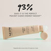 NEOM energy pen roll-on essential oil shown with consumer study highlighting pocket-sized energy boost
