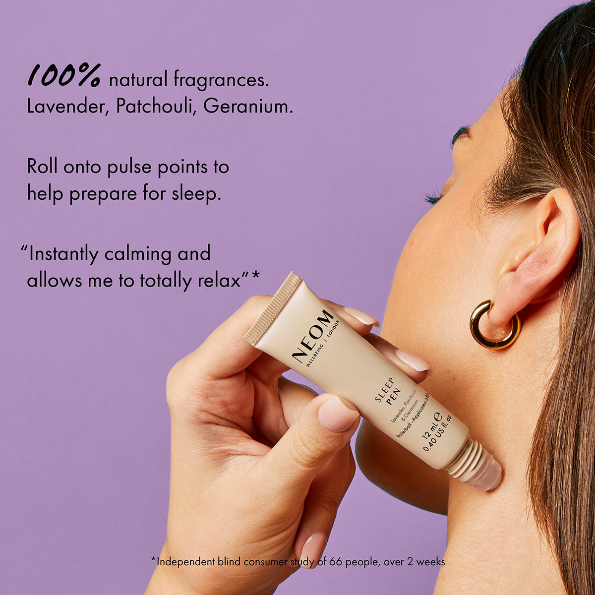 NEOM sleep pen with lavender, patchouli and geranium essential oils to promote relaxation and sleep