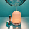 Neom diffuser with a bottle and packaging on a teal background