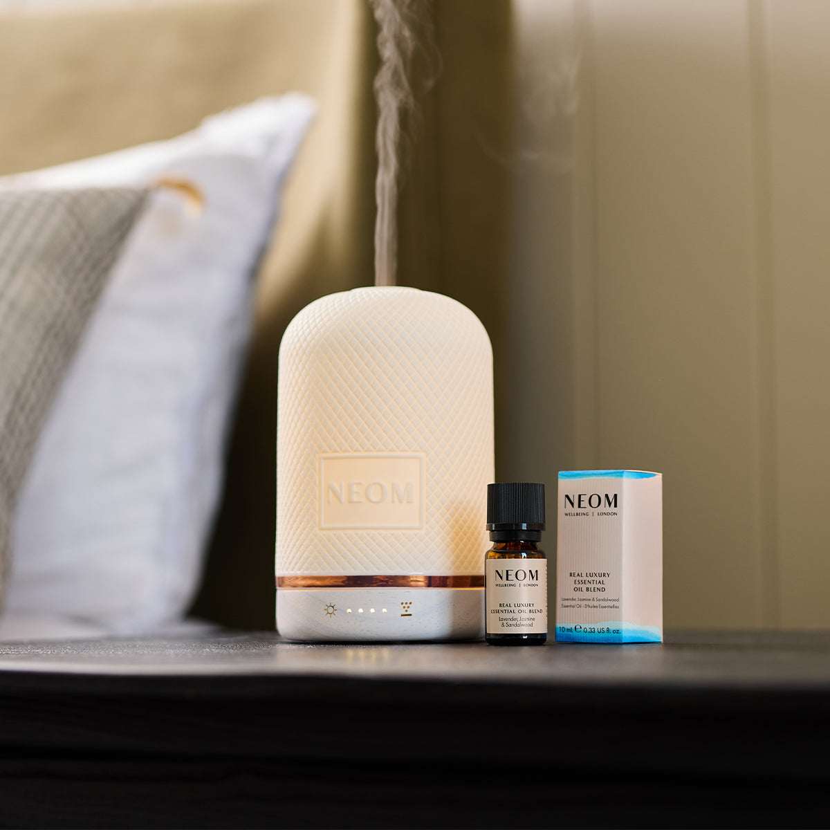 NEOM wellbeing pod and real luxury essential oil blend