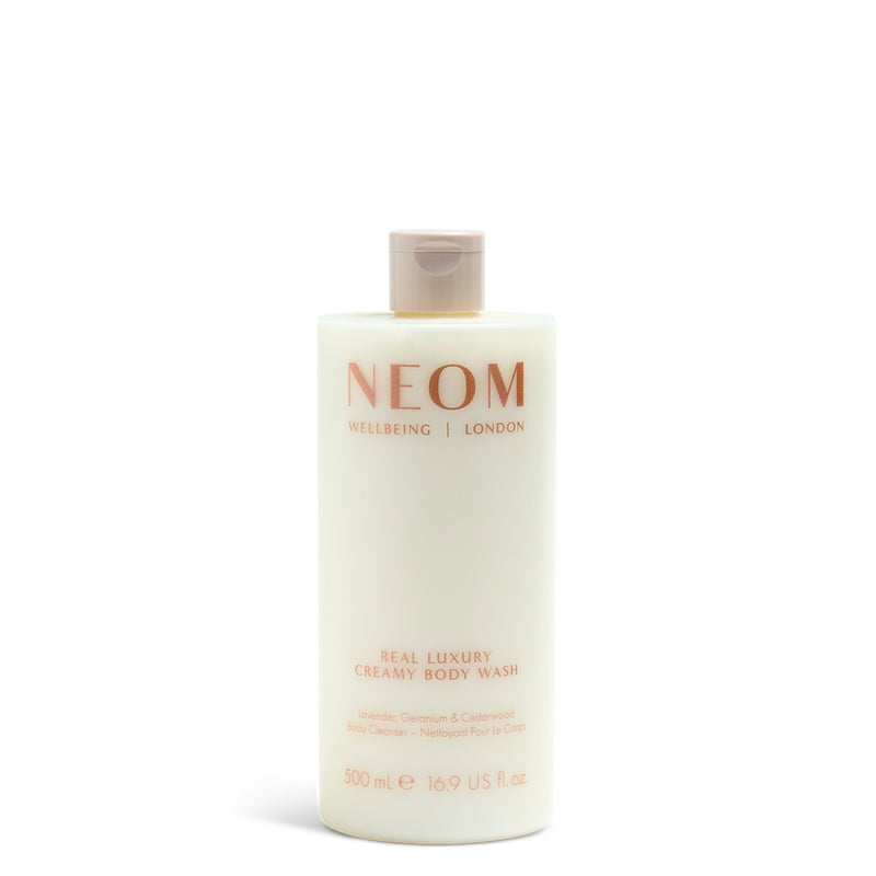 NEOM real luxury creamy body wash on a white background