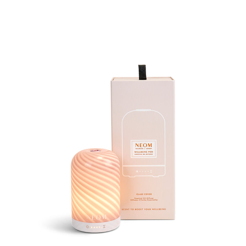 NEOM raspberry ripple essential oil diffuser on a white background