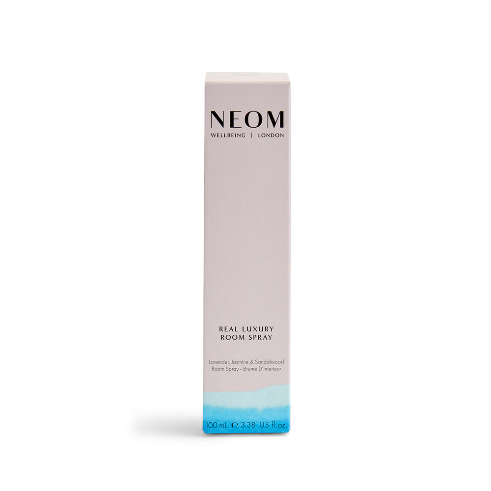 NEOM Real luxury room spray 100ml box on a white background