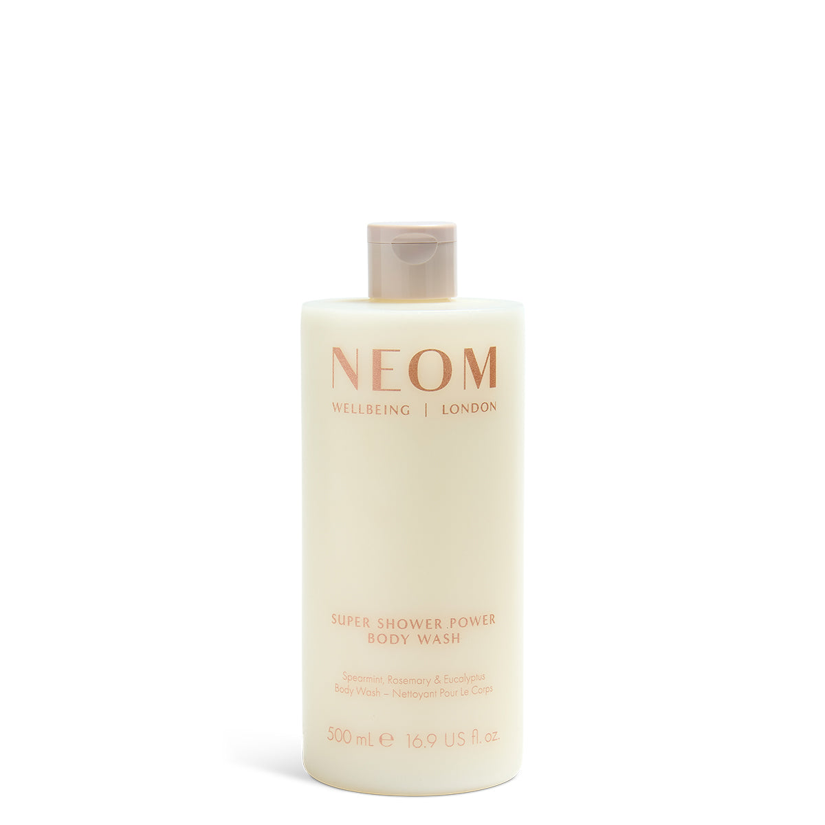 NEOM super shower power body wash 500ml on a white background
