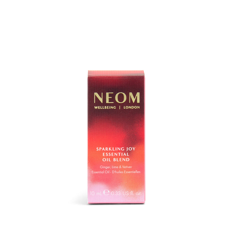 NEOM Sparkling Joy essential oil blend packaging on a white background