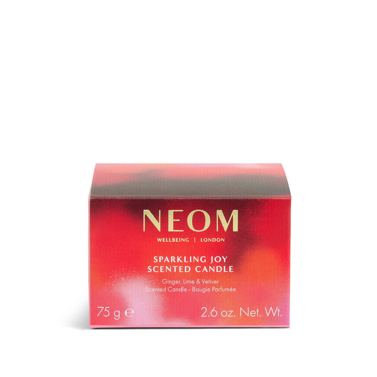 NEOM Sparkling Joy Travel Scented Candle packaging on a white background