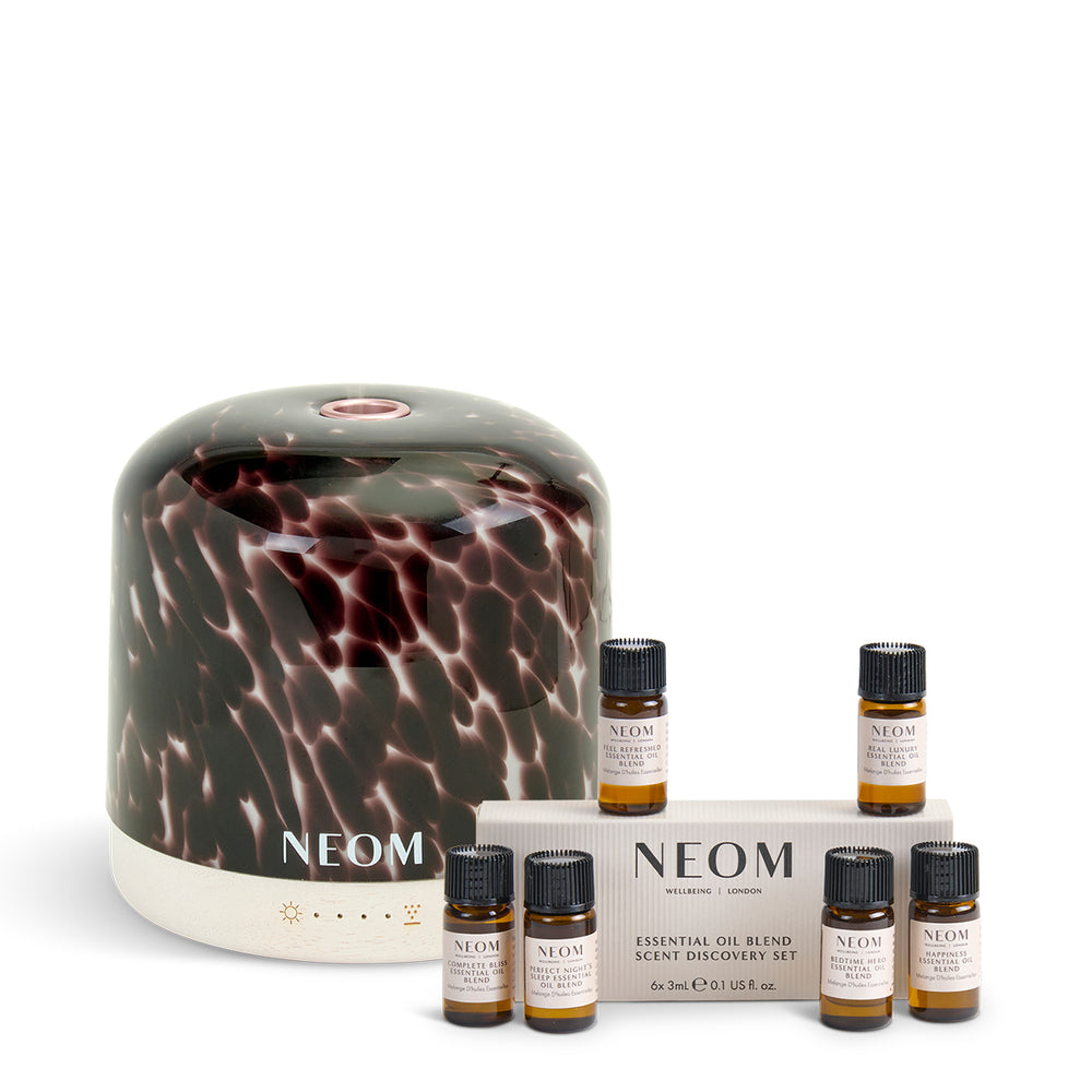 NEOM Tortoiseshell Wellbeing Pod Luxe with Essential Oil Blend Discovery Set