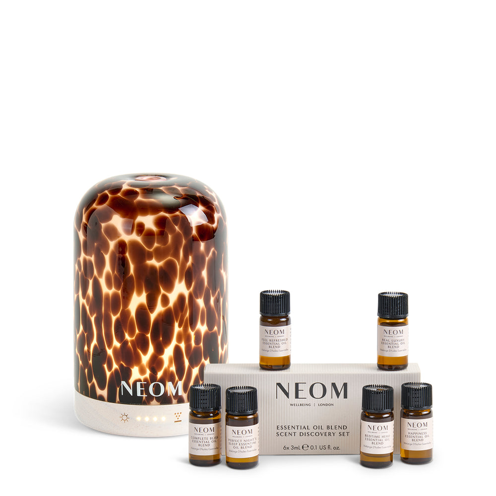 NEOM Tortoiseshell Wellbeing Pod with Essential Oil Blend Discovery Set