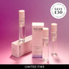 NEOM pillow mist products on a pink gradient background with a discount offer.