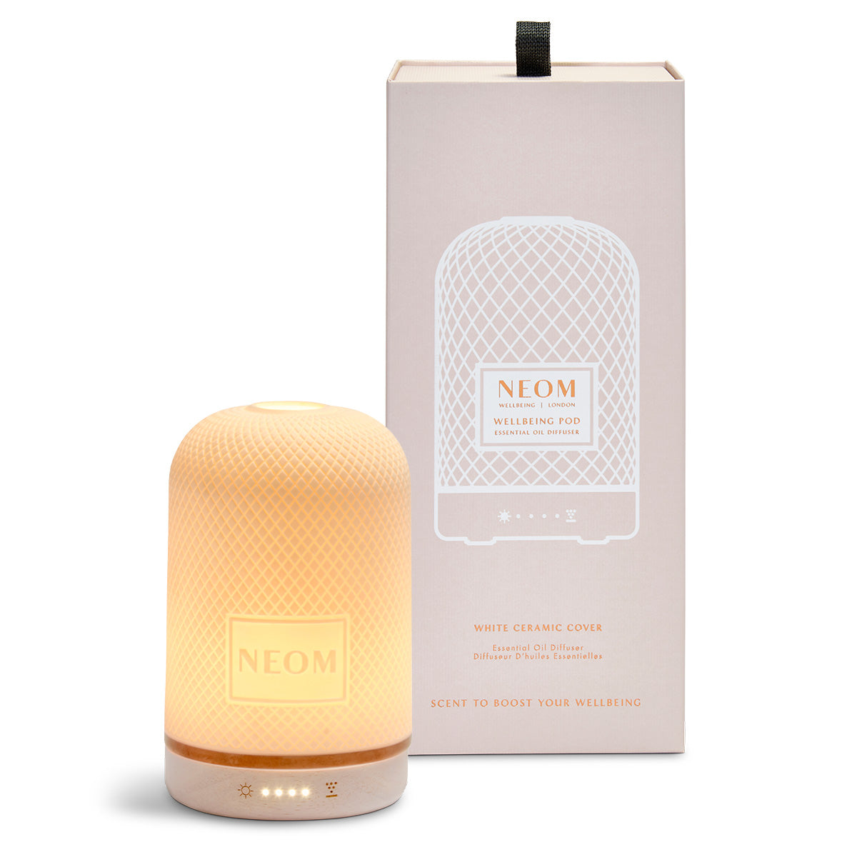 Neom diffuser with packaging on a white background
