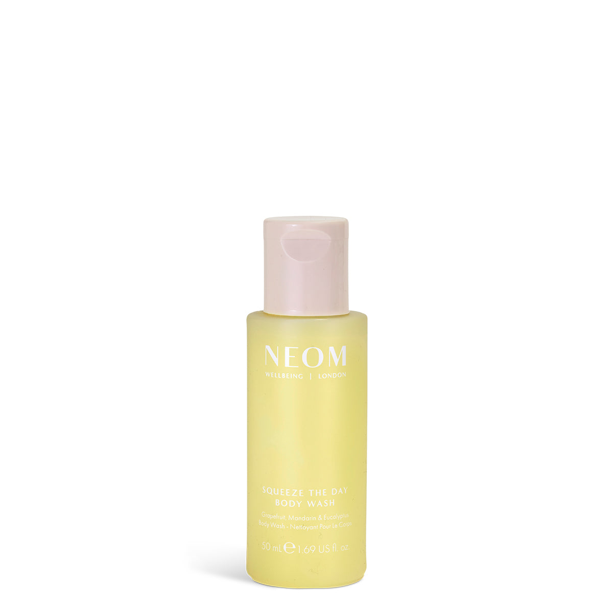 NEOM squeeze the day body wash 50ml on a white background