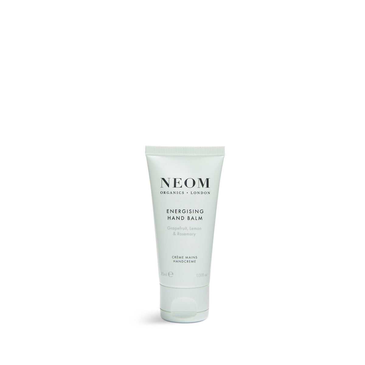 A tube of NEOM Energising Hand Balm against a white background.